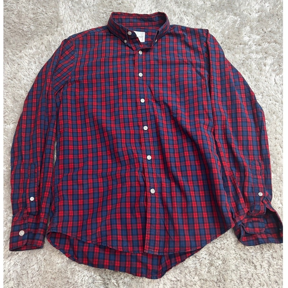 American‎ Eagle Mens Small Red Navy Blue Plaid Long Sleeve Button Down Shirt